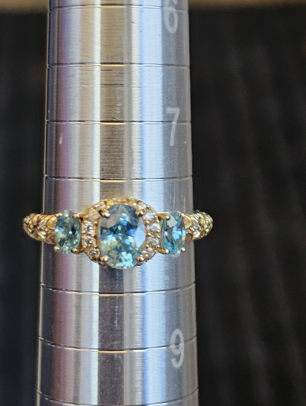 Natural Earth Mined Blue Zircon & White Zircon 18K Vermeil Ring Size 8! - Picture 4 of 10